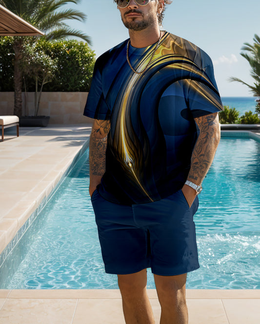 Men's color block printed shorts set 471