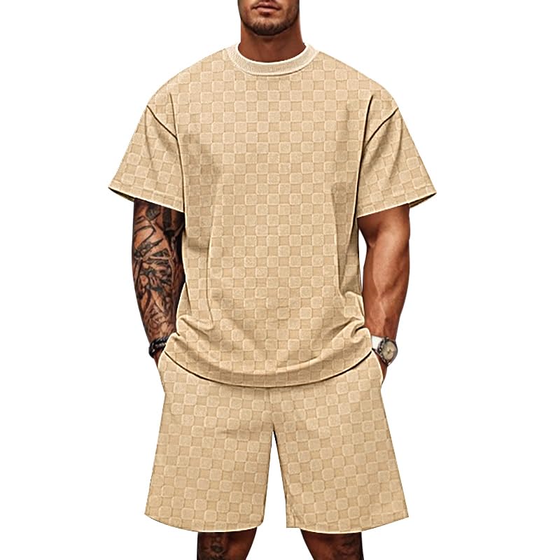 Men's Classic Plaid Summer Round Neck Suit 195