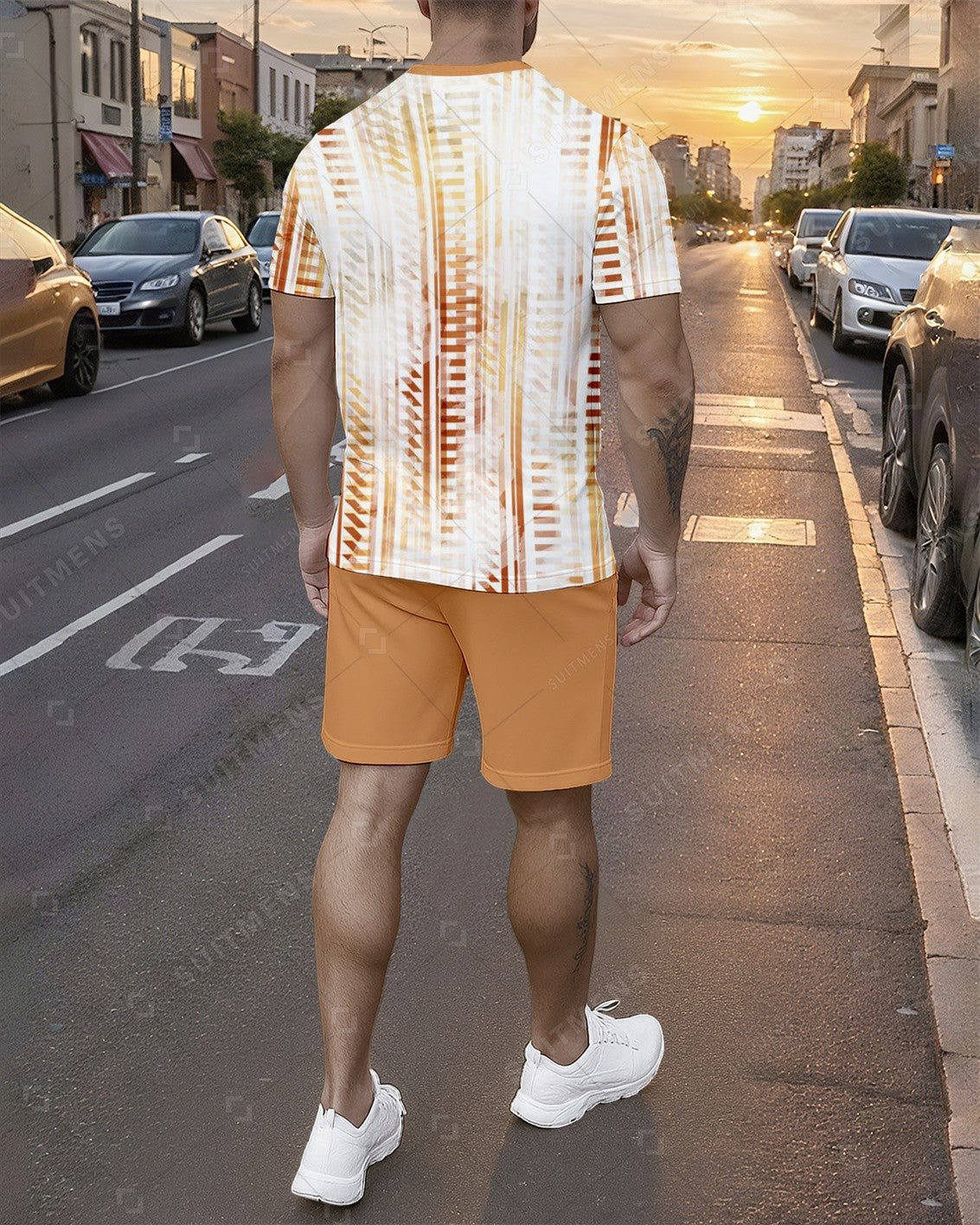 Men's Summer Colorblock Printed Round Neck Set 760