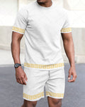 Men's Summer Colorblock Printed Round Neck Set 285