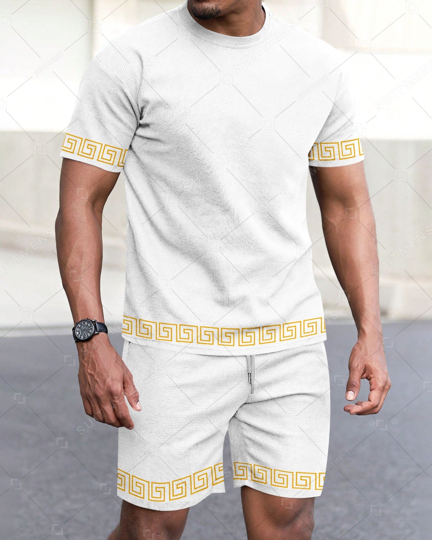 Men's Summer Colorblock Printed Round Neck Set 285