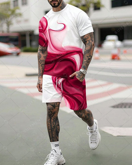 Men's Summer Gradient Print Round Neck Set 228