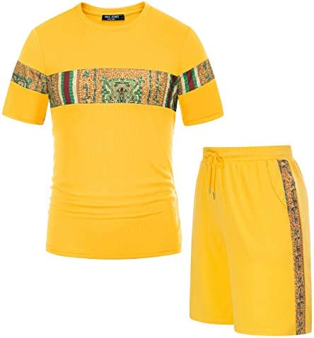 Men's Printed Colorblock T-Shirt and Shorts Set 030