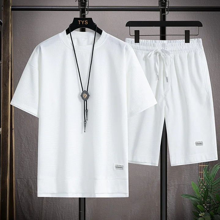 Men's Casual Waffle Shorts Set 6 Colors
