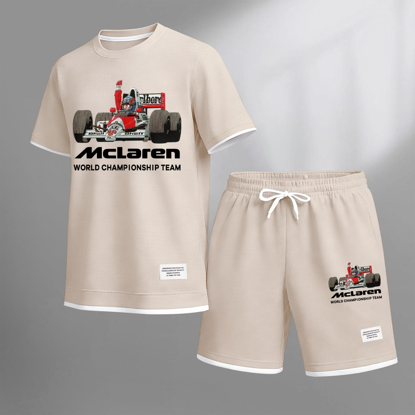 Men's Super Racing Print Waffle Fabric Short-Sleeved Shirt And Shorts Set