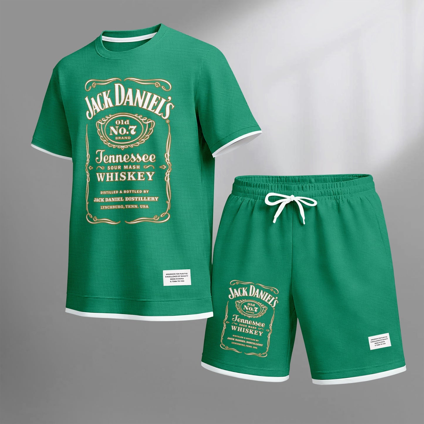 Men's Beer And Beverage Printed Drawstring Shorts Set, Suitable For Spring And Summer Wear, Casual Summer Set, Including Short-Sleeved Shirt And Shorts, Suitable For Everyday Wear And Sports 03
