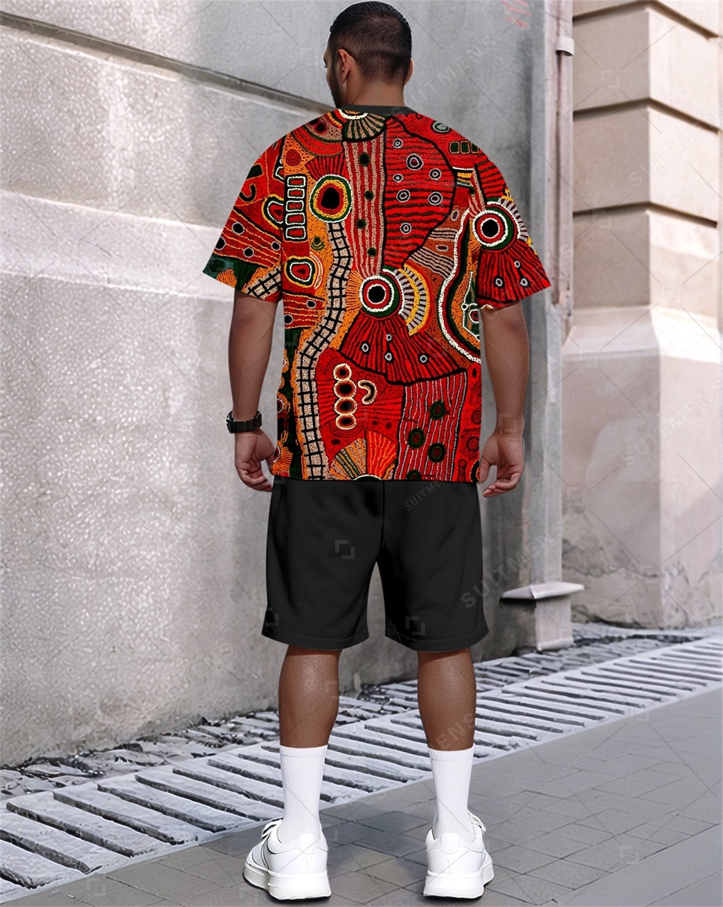 Men's Summer Colorblock Printed Round Neck Set 811