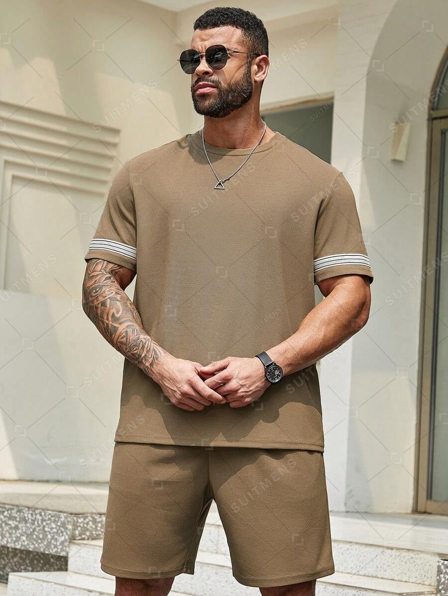 Men's Summer Simple Waffle Round Neck Set 419
