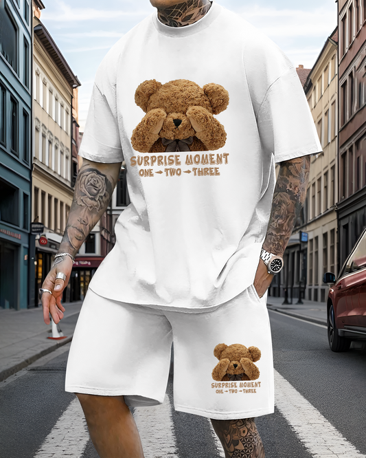 Men's casual fun bear print shorts set 604
