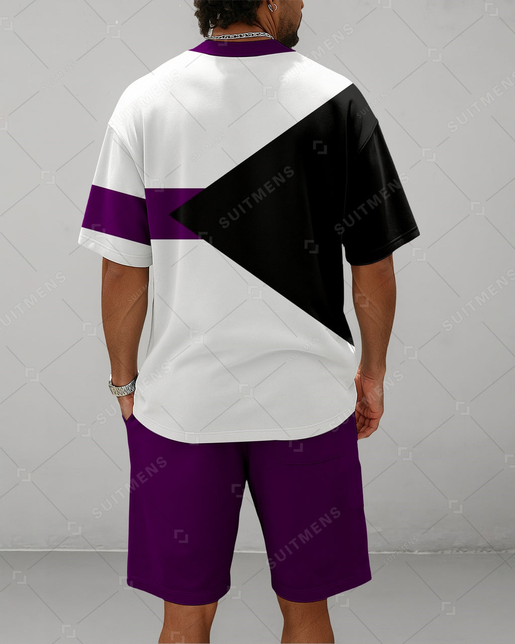 Men's Summer Colorblock Printed Round Neck Suit 062