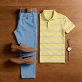 Men's Casual Printed Polo Shirt And Pants Two-Piece Set