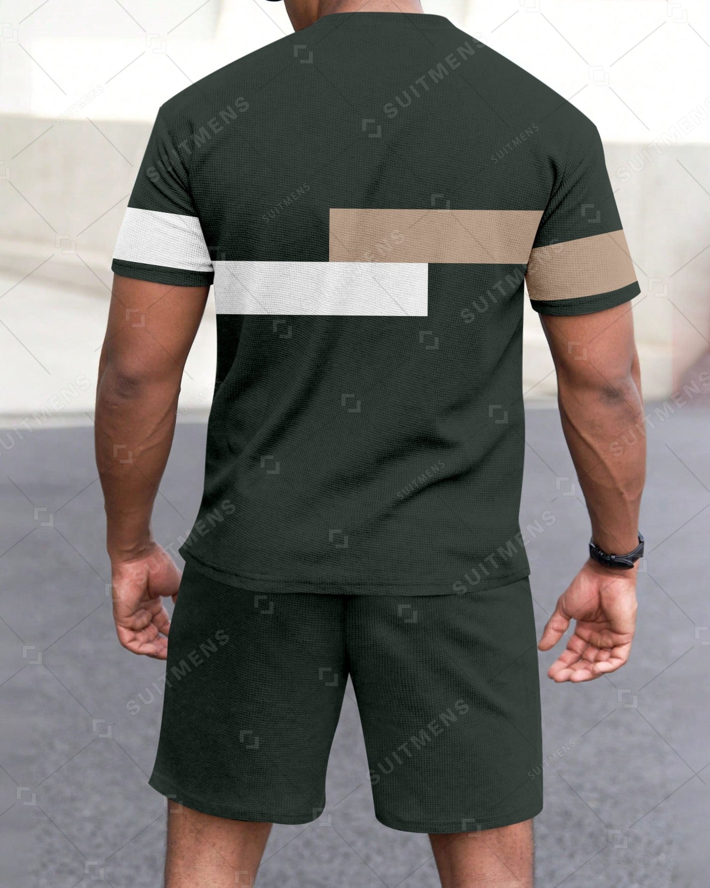 Men's Summer Colorblock Printed Round Neck Set 284