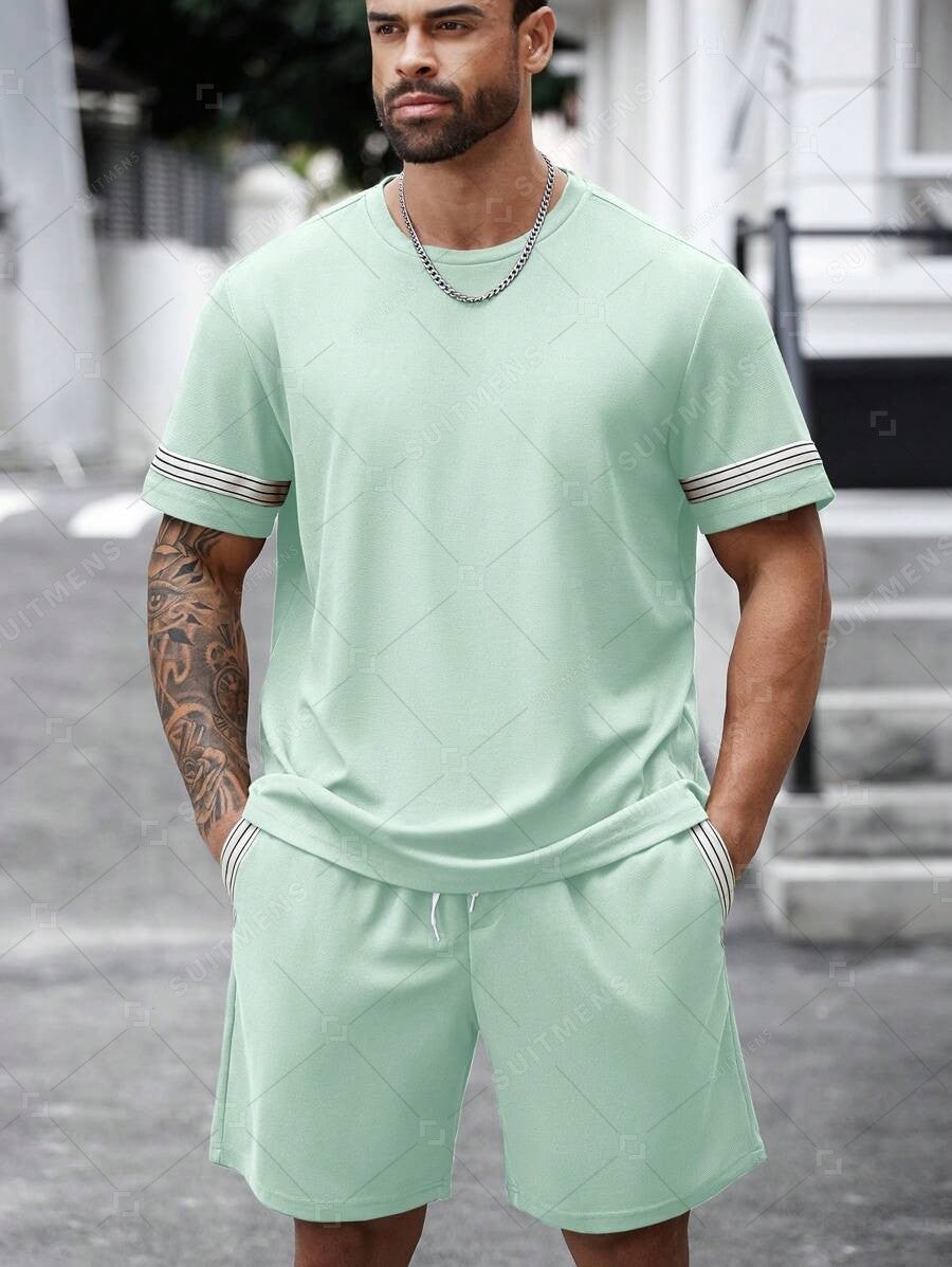 Men's Summer Simple Waffle Round Neck Set 419