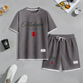 Men's Beer And Beverage Printed Drawstring Shorts Set, Suitable For Spring And Summer Wear, Casual Summer Set, Including Short-Sleeved Shirt And Shorts, Suitable For Everyday Wear And Sports 09