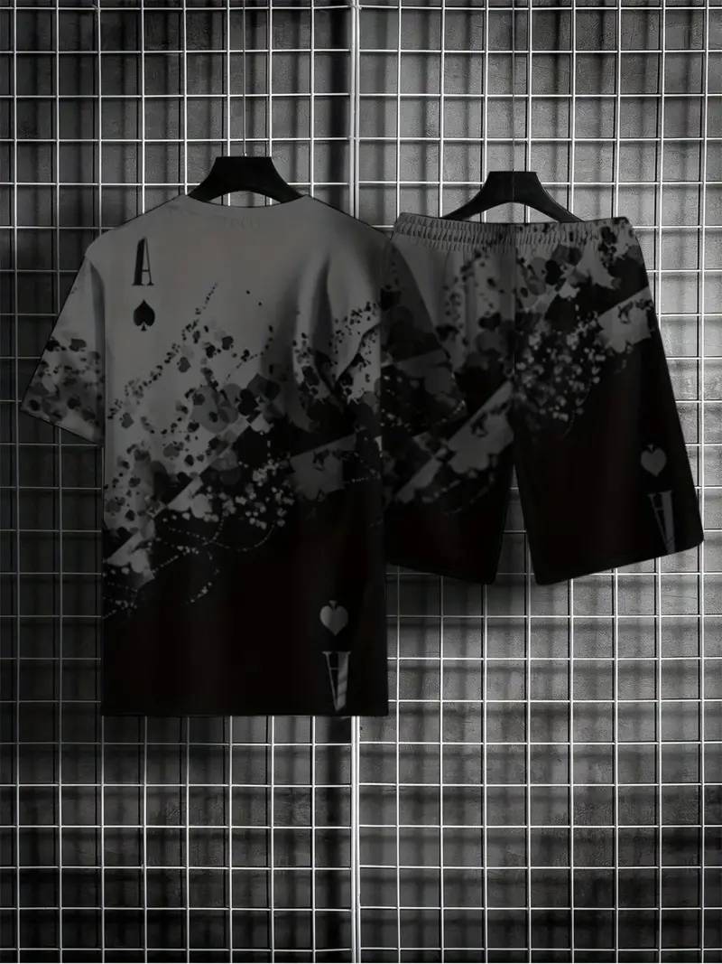 Men's Casual Gradient Print Shorts Set 561