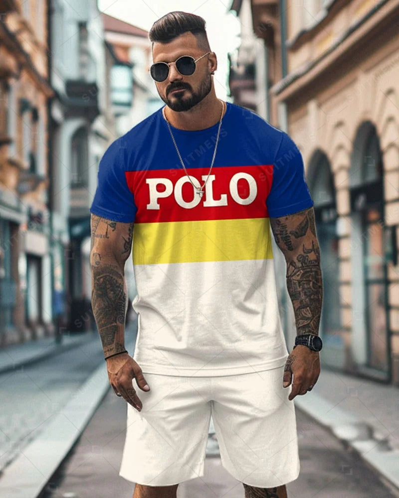 Men's Color Matching Casual Shorts Set 483