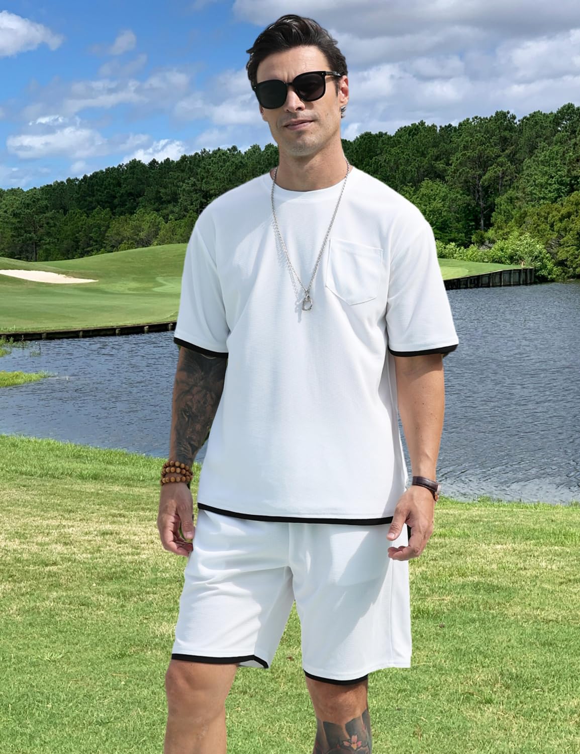 Men's Simple Matching Summer Round Neck Set 194