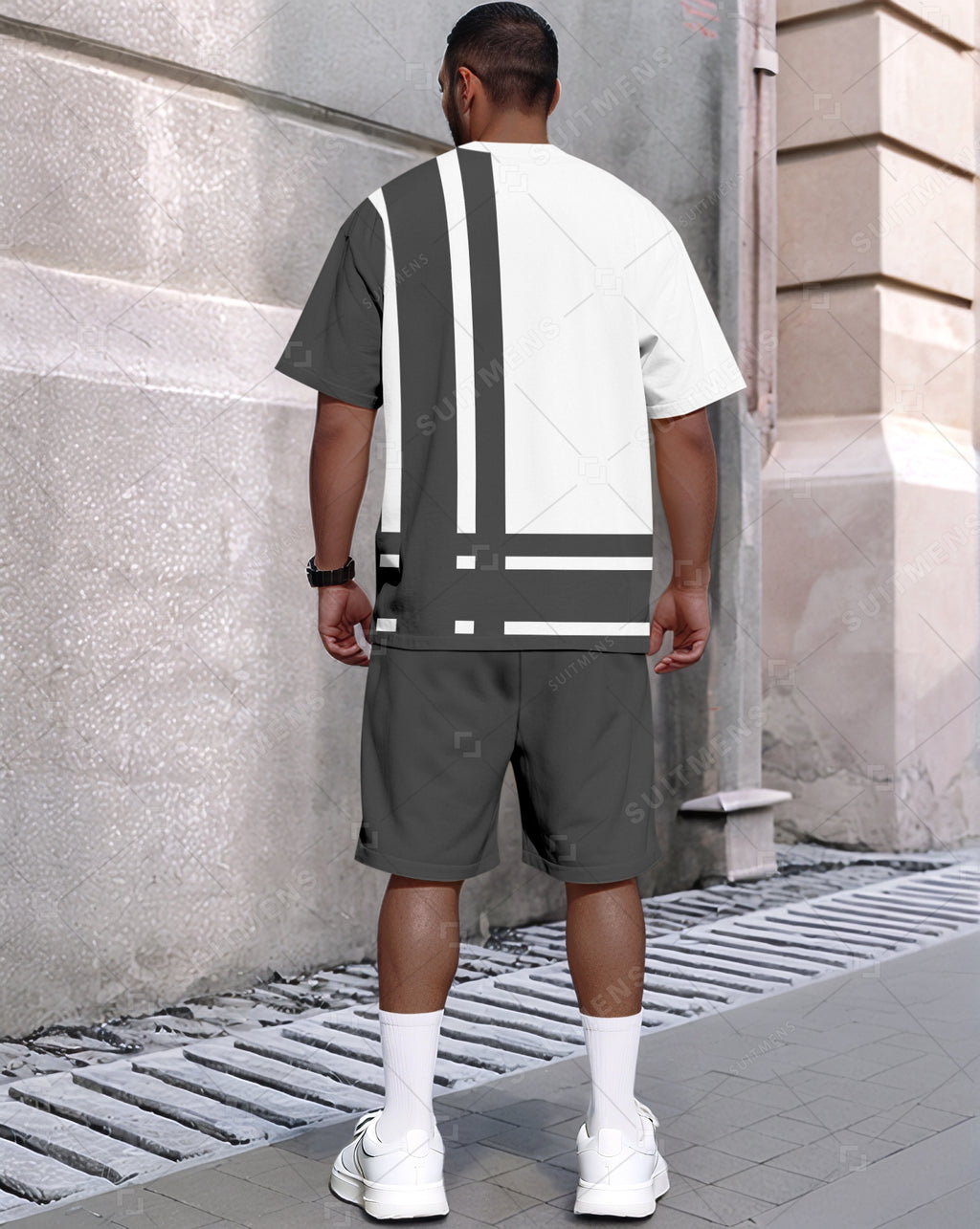 Men's Summer Colorblock Printed Round Neck Set 613