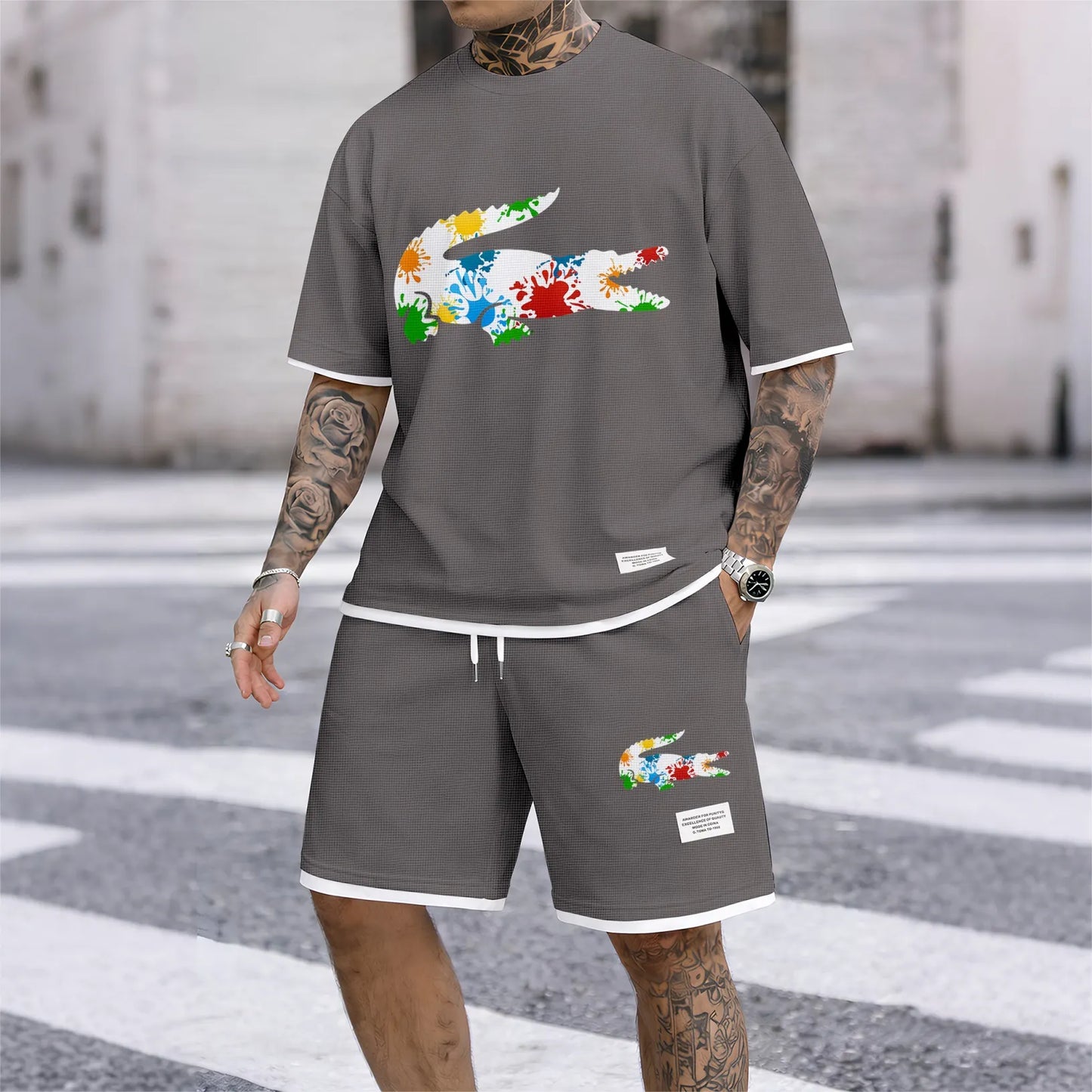 Men's Luxury Waffle-Knit Short-Sleeve Shirt & Shorts Set 17
