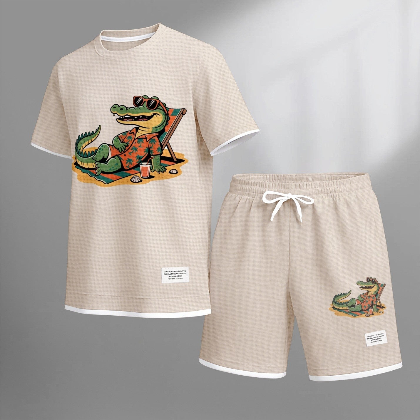 Men's Vacation Funny Animal Graphic Print Short Sleeve Shirt and Drawstring Shorts Set, Casual Summer Two-Piece Outfit, Lightweight Breathable Relaxed Fit Sportswear, Stylish Comfortable Daily Wear Beach Vacation Travel Loungewear