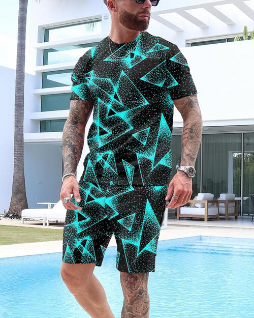 Men's Casual Fashion Printed Shorts Set 66