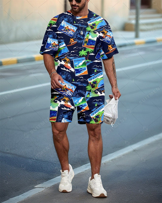 Men's Hawaiian Casual Summer Round Neck Set 0125