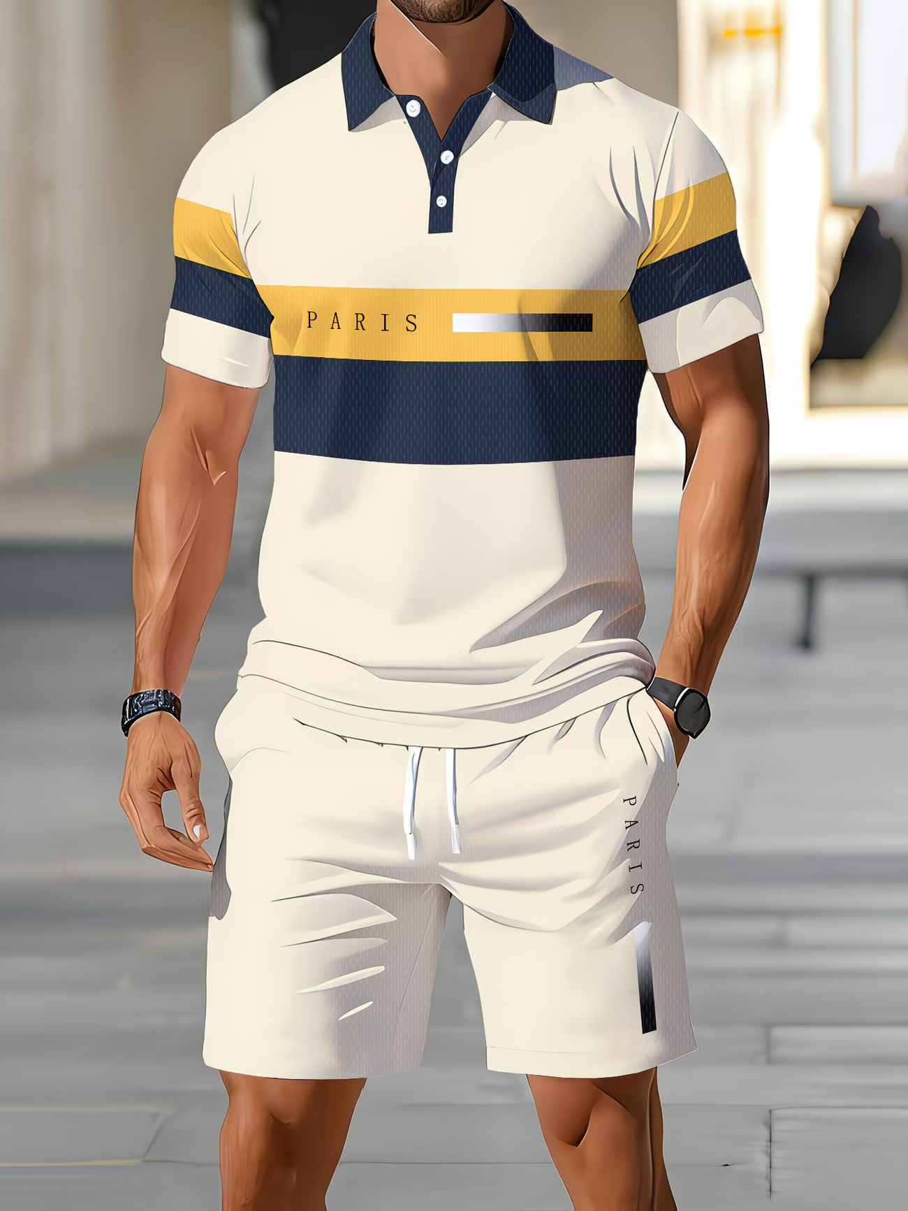 ⏰ Letzter Tag: 50% Rabatt! 🔥-Herren Sommer-Set mit Polo und Shorts im Streifenlook
