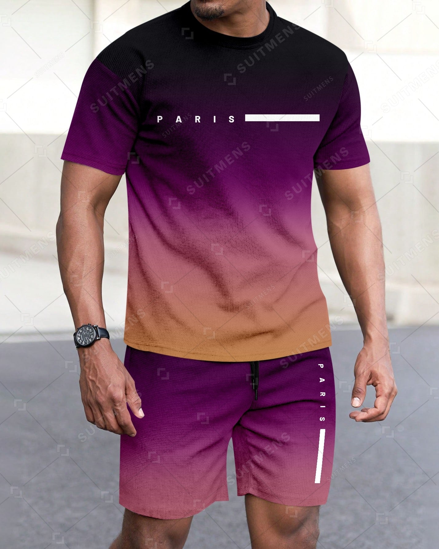 Men's Summer Gradient Printed Round Neck Suit 281