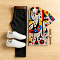 Men's Casual Colorful Graffiti Printed Polo Shirt And Trousers Two-Piece Set