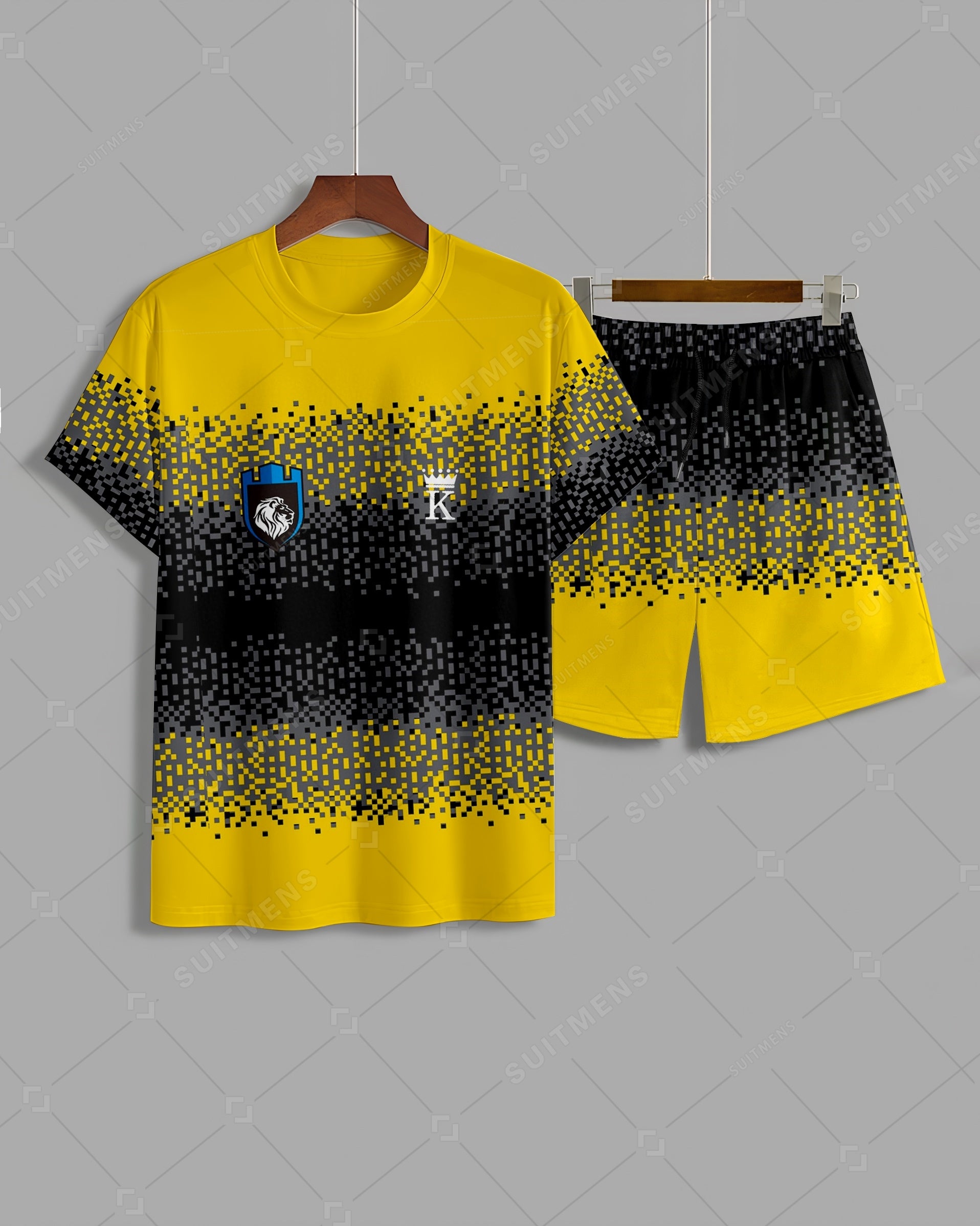 Men's Summer Colorblock Printed Round Neck Suit 06