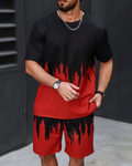 Men's casual color block printed shorts Set 507