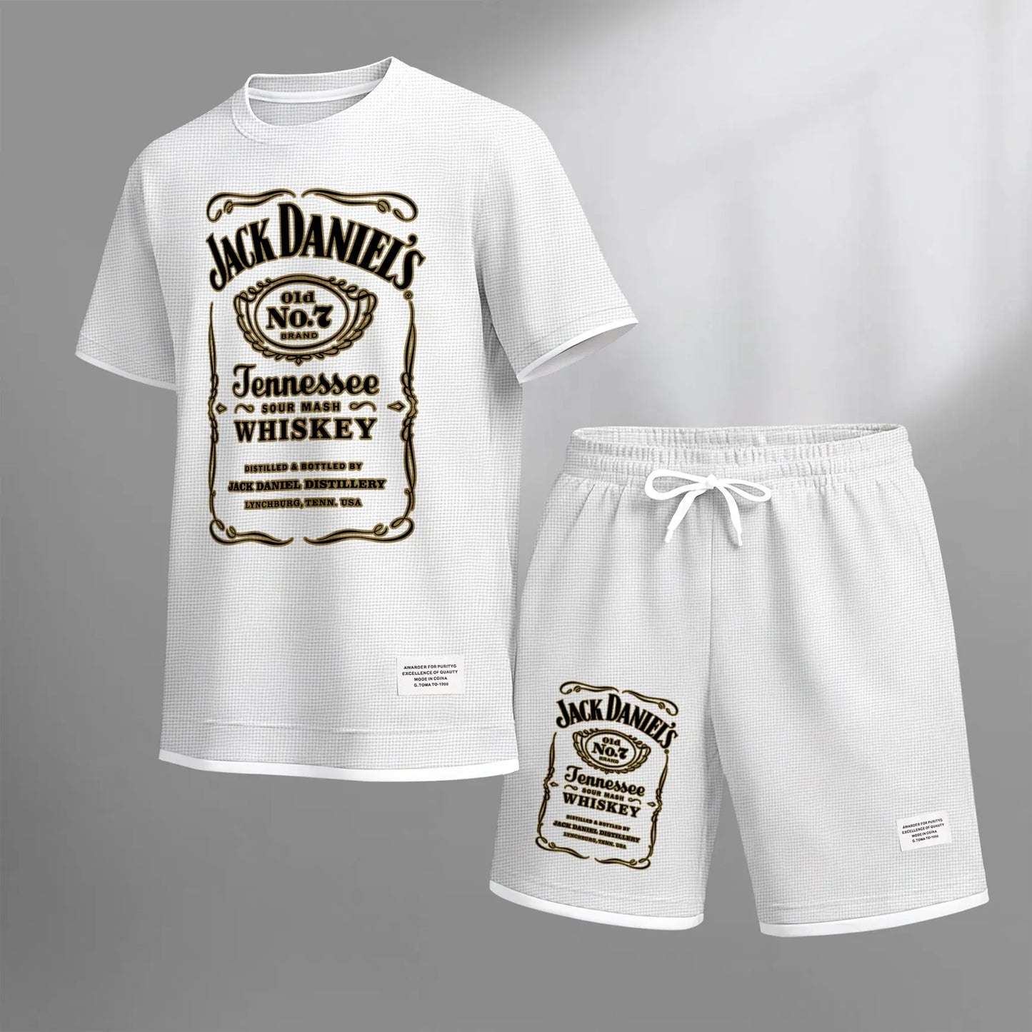 Men's Beer And Beverage Printed Drawstring Shorts Set, Suitable For Spring And Summer Wear, Casual Summer Set, Including Short-Sleeved Shirt And Shorts, Suitable For Everyday Wear And Sports 03