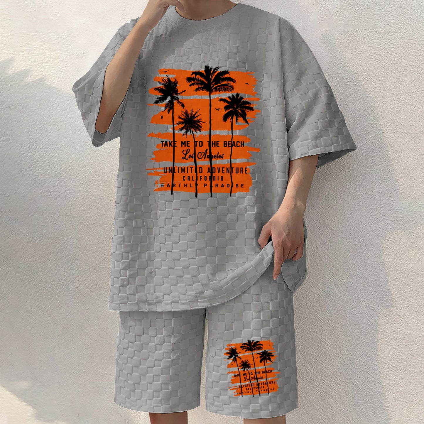 Men's Hawaiian Graphic Print Spring And Summer Drawstring Shorts Set, A Casual Summer Outfit, Including A Short-Sleeved Shirt And Shorts, Suitable For Everyday Wear And Sports Activities. A Two-Piece Set For A Relaxed And Active Lifestyle.