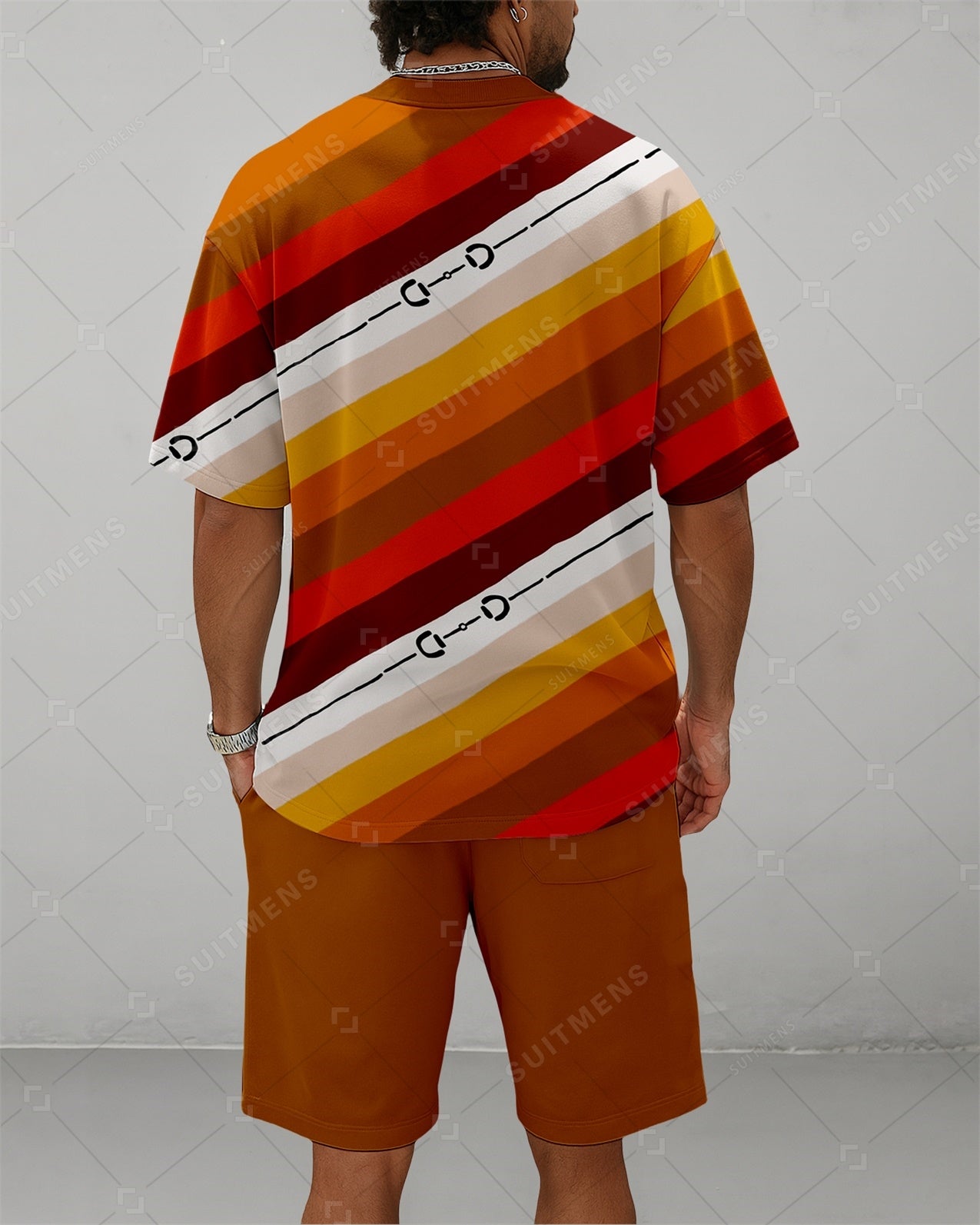 Men's Summer Colorblock Printed Round Neck Suit 088