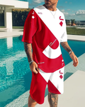 Suitmens Men's casual vacation color block printed shorts Set 568