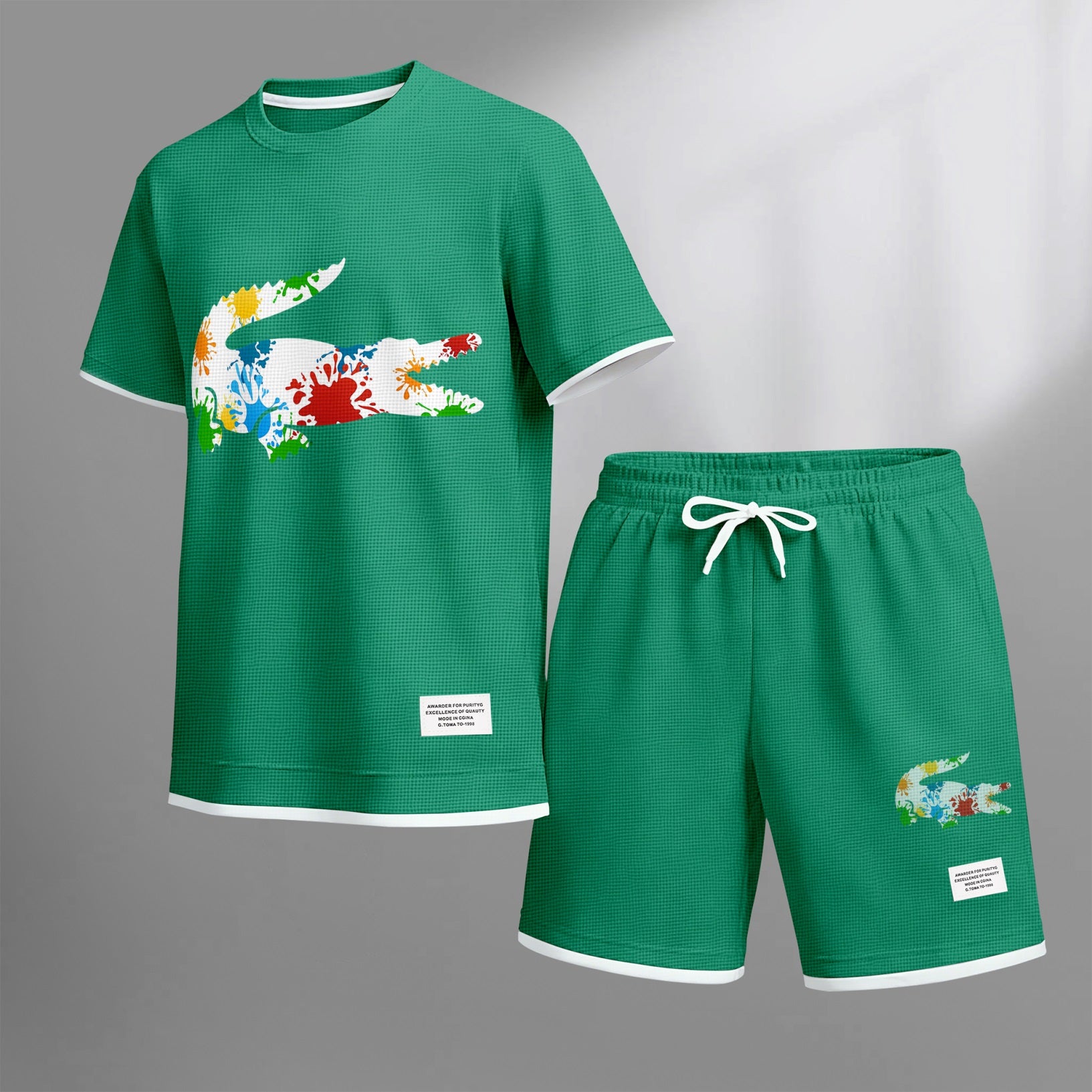 Men's Luxury Waffle-Knit Short-Sleeve Shirt & Shorts Set 17