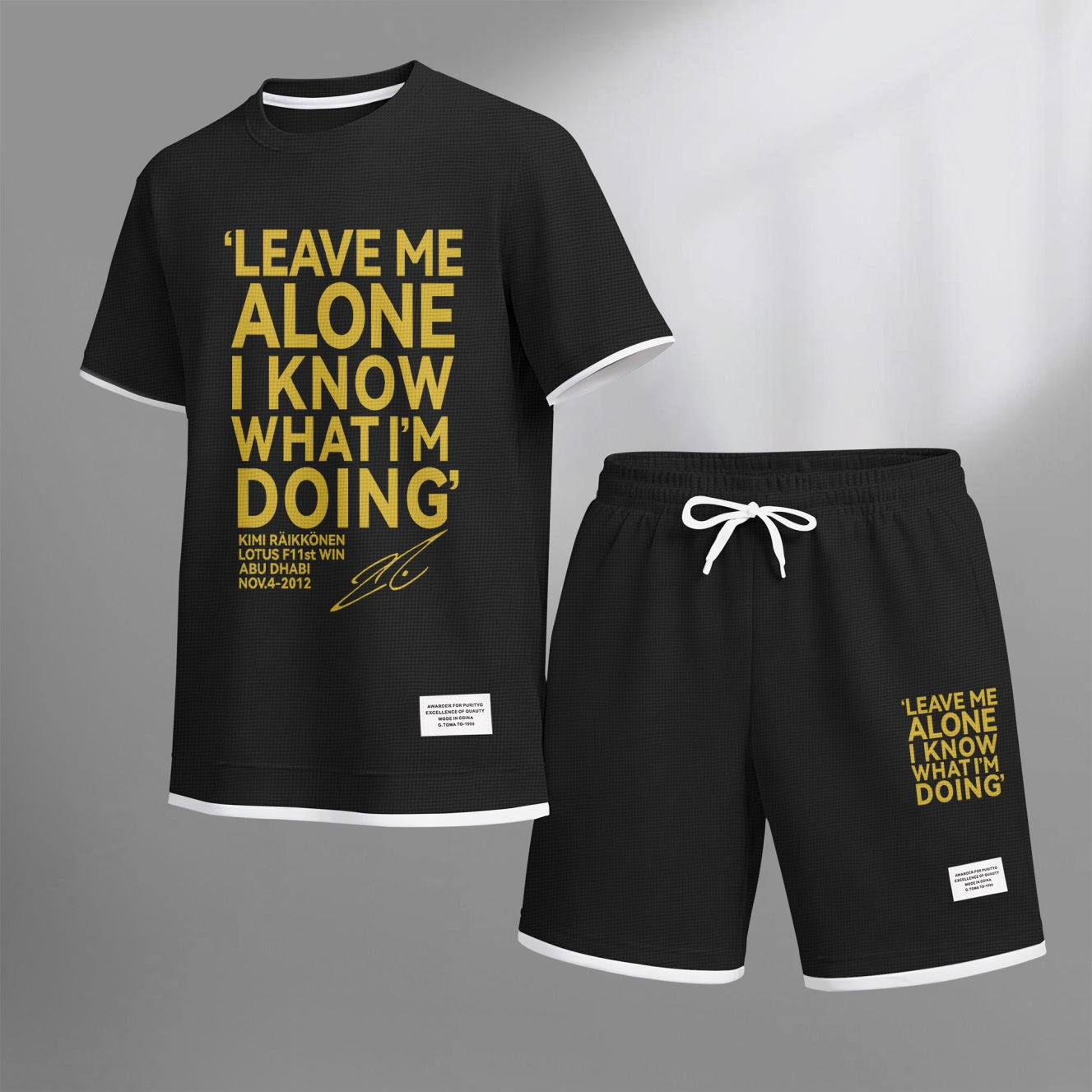 Men's Racing Driver Quotes Print Waffle Fabric Short-Sleeved Shirt And Shorts Set