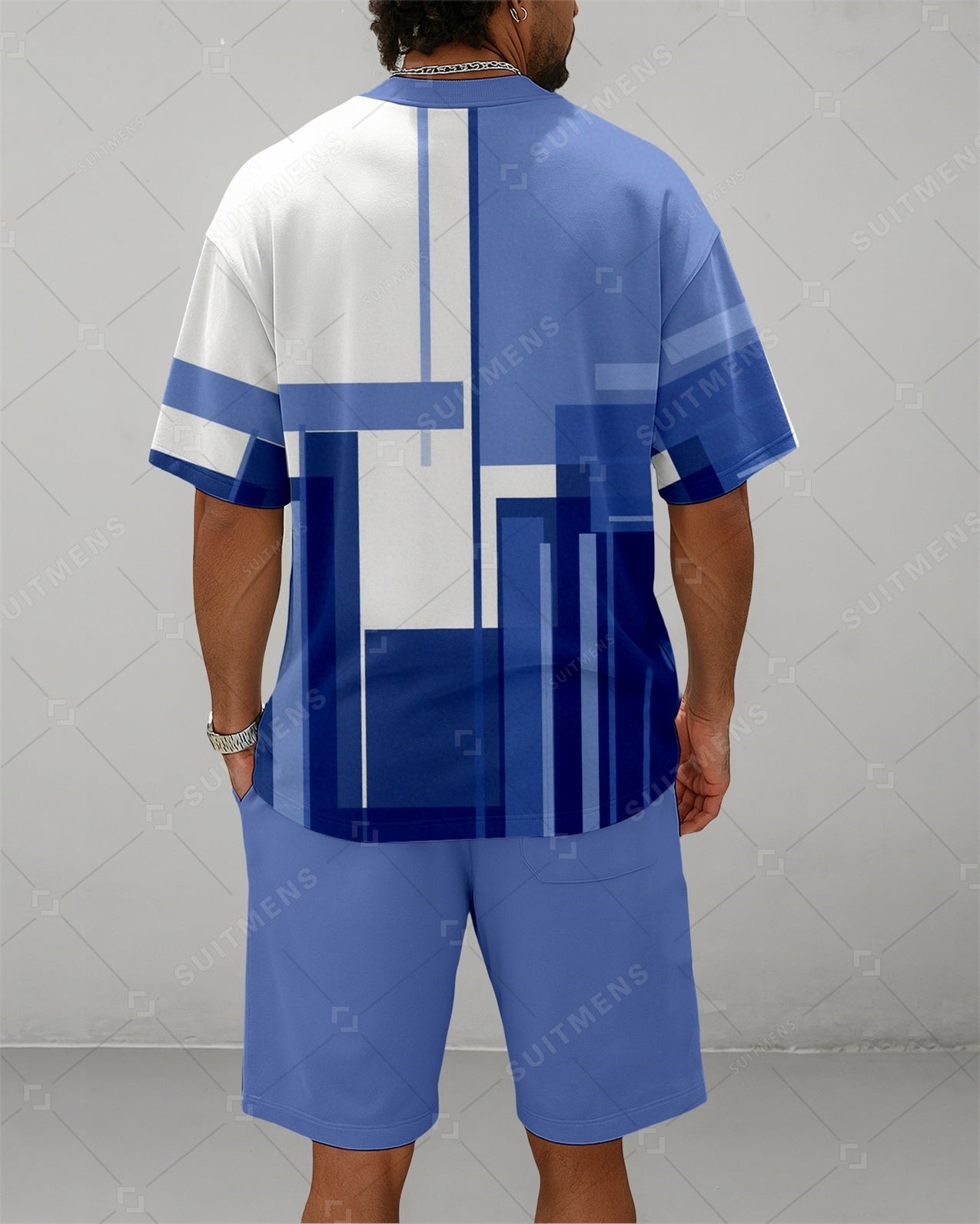 Men's Summer Colorblock Printed Round Neck Suit 085