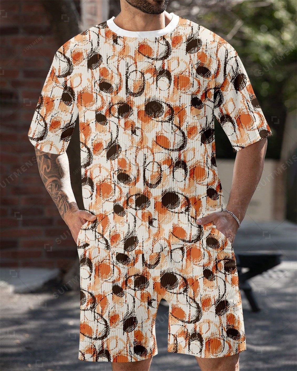 Men's Simple Color Matching Summer Round Neck Set 194