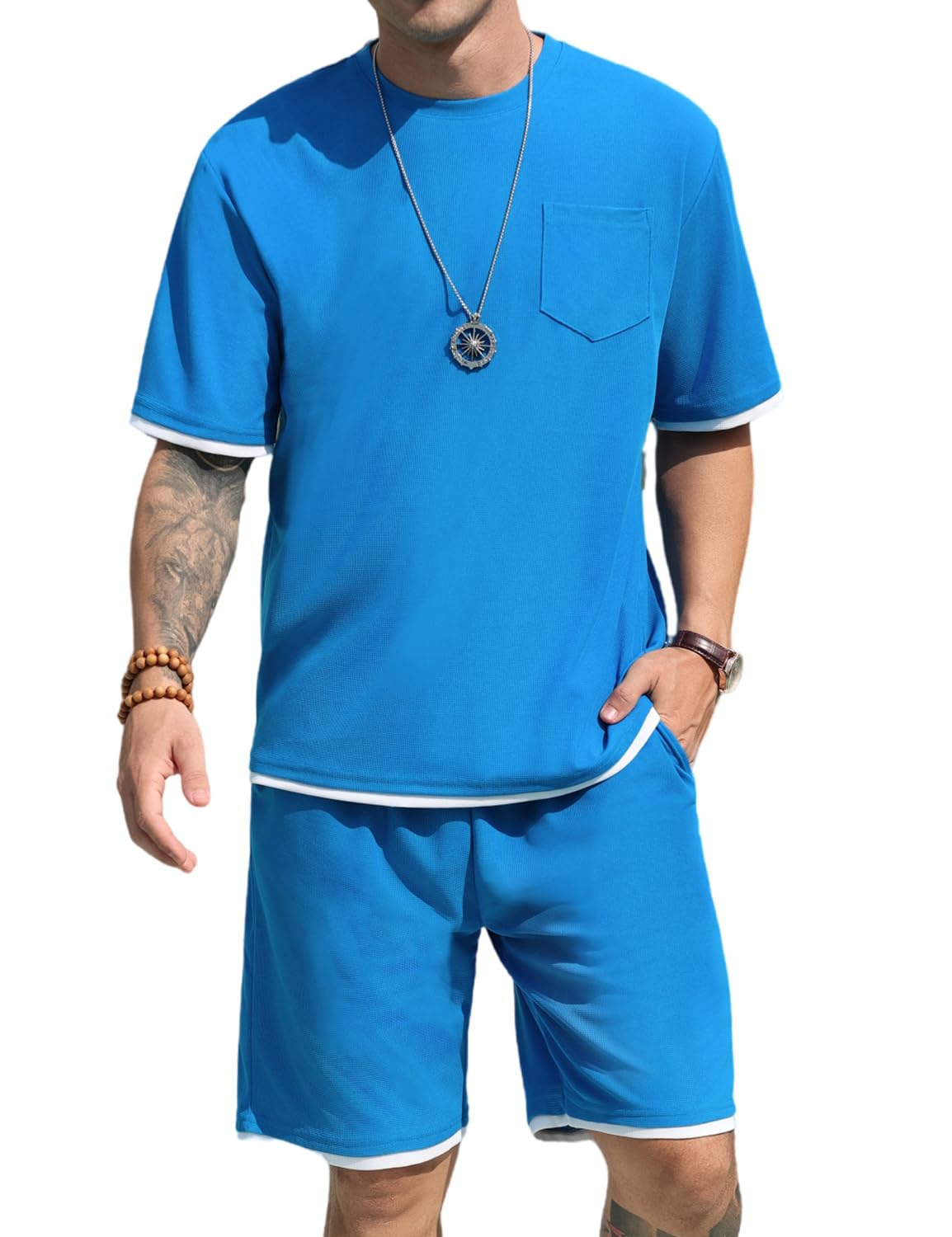 Men's Simple Matching Summer Round Neck Set 194