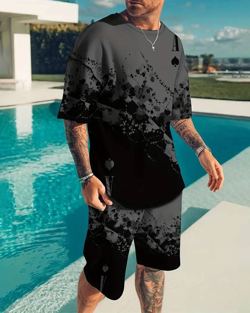 Men's Casual Gradient Print Shorts Set 561