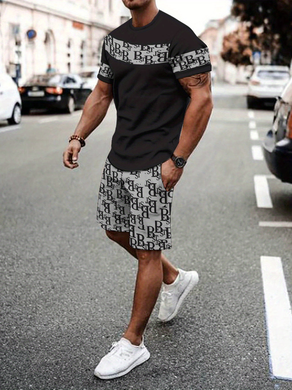 Men's Colorblock Summer Round Neck Set 123