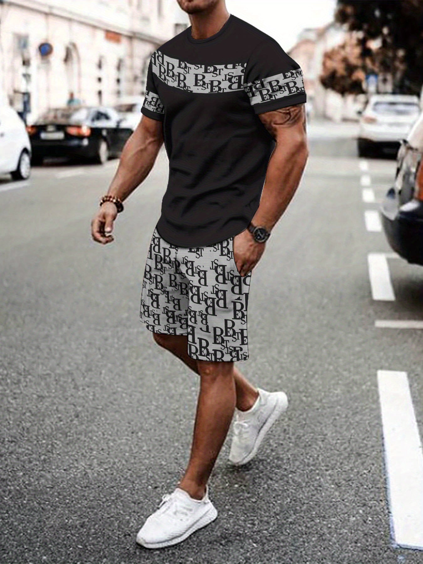 Men's Colorblock Summer Round Neck Set 123