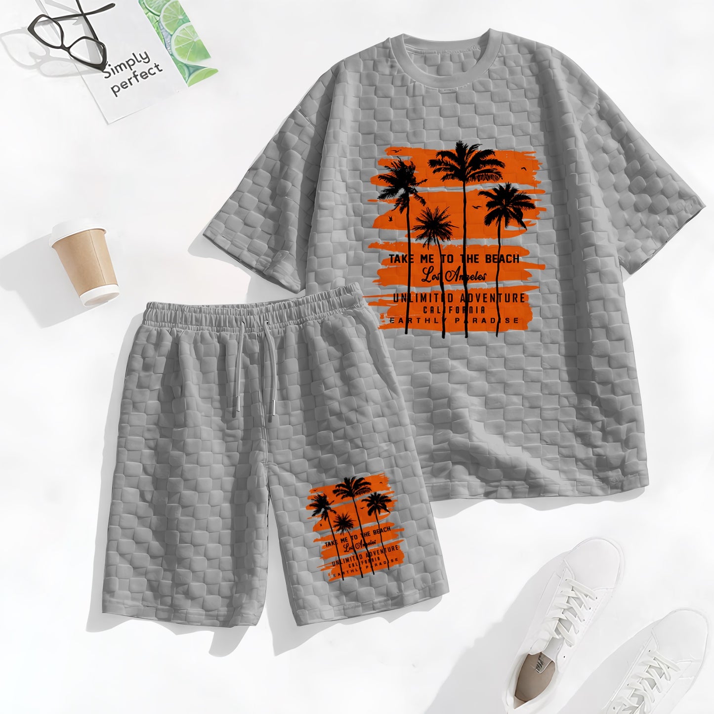 Men's Hawaiian Graphic Print Spring And Summer Drawstring Shorts Set, A Casual Summer Outfit, Including A Short-Sleeved Shirt And Shorts, Suitable For Everyday Wear And Sports Activities. A Two-Piece Set For A Relaxed And Active Lifestyle.