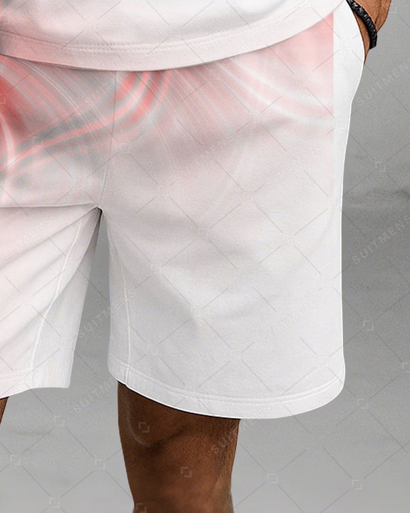 Men's Summer Colorblock Printed Round Neck Suit 082