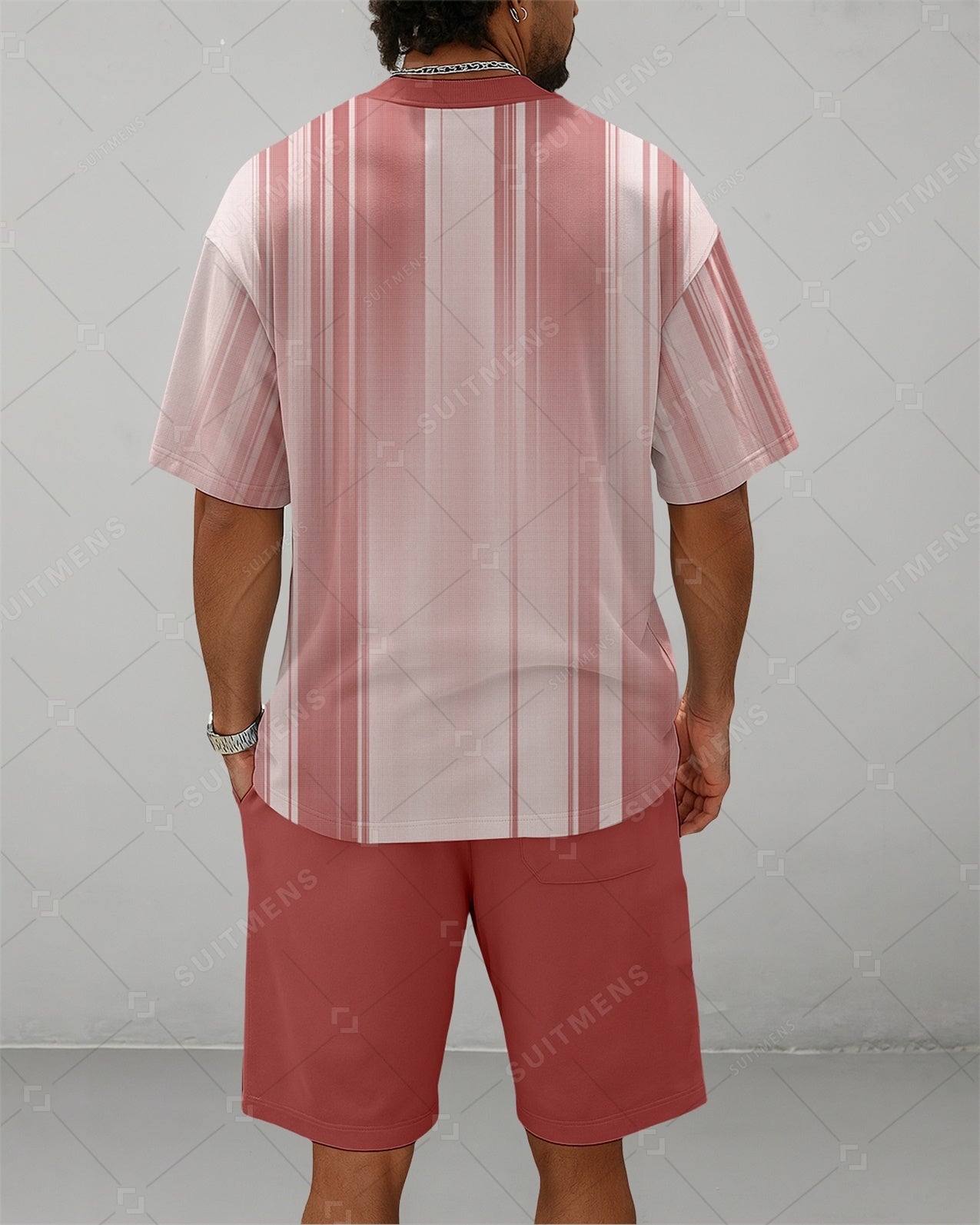 Men's Summer Colorblock Printed Round Neck Suit 086