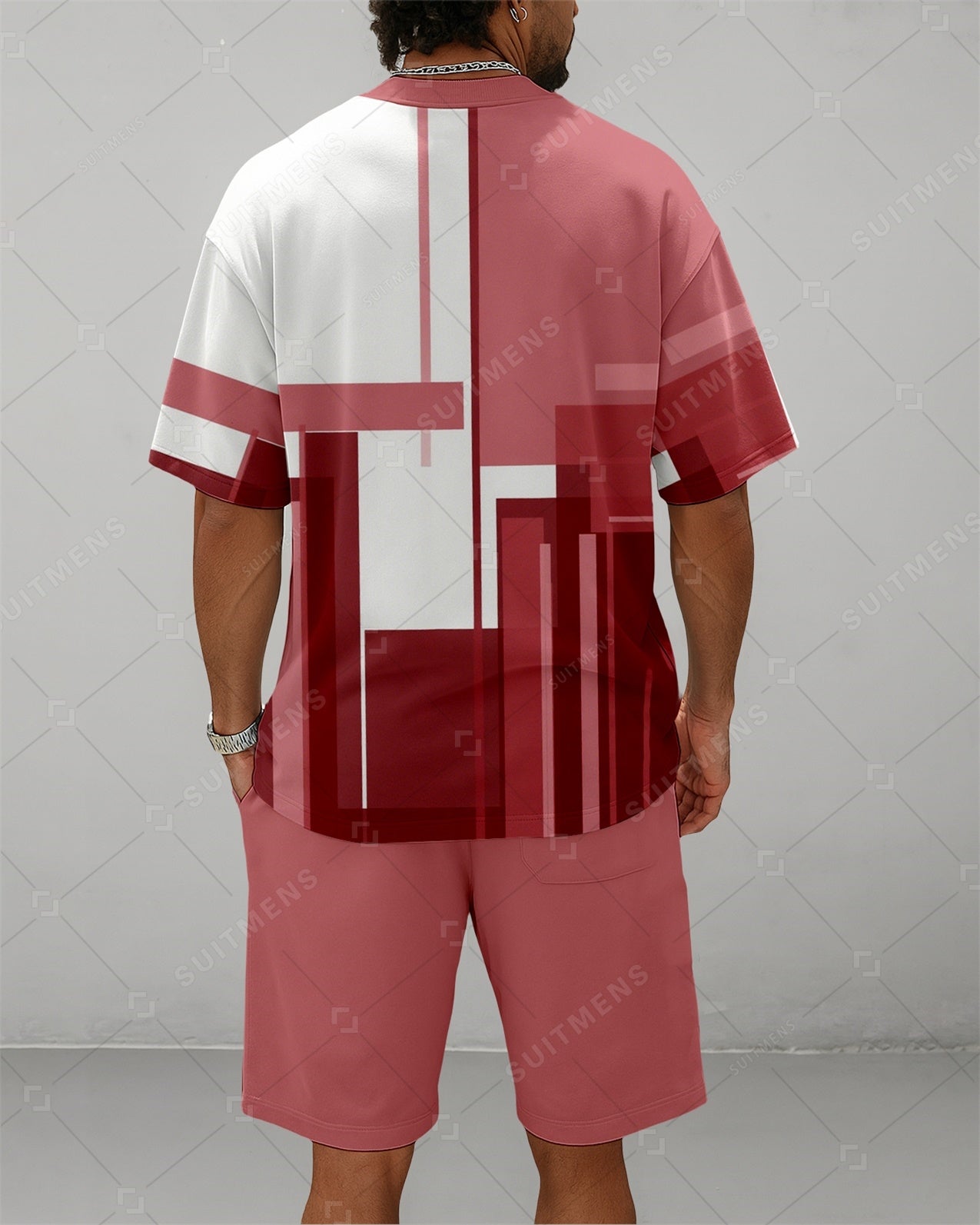 Men's Summer Colorblock Printed Round Neck Suit 085