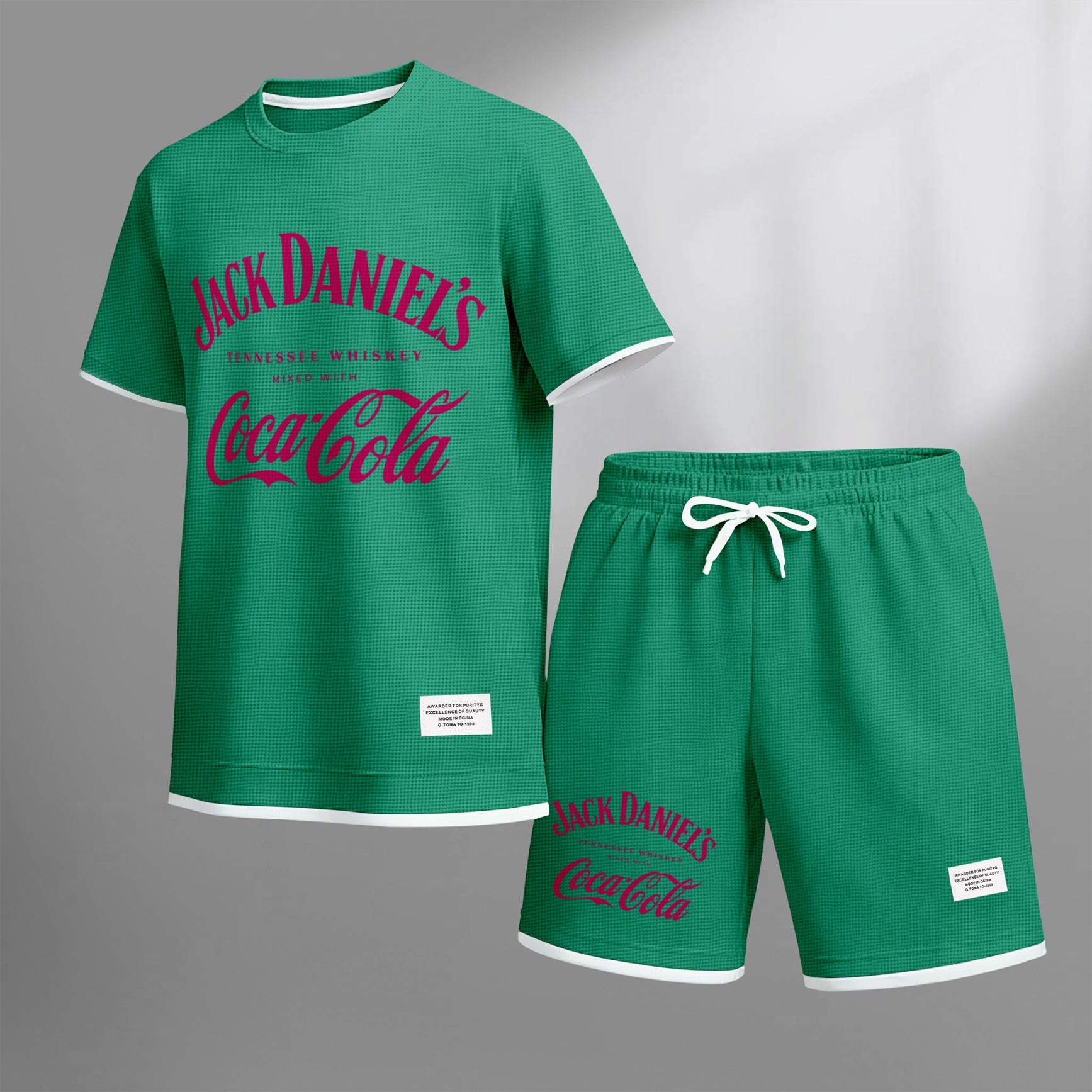 Men's Beer Print Drawstring Shorts Set, Suitable For Spring And Summer Wear, Casual Summer Set, Including Short-Sleeved Shirt And Shorts, Suitable For Everyday Wear And Sports 08
