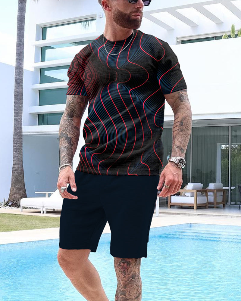 Men's Casual Art Print Shorts Set  68