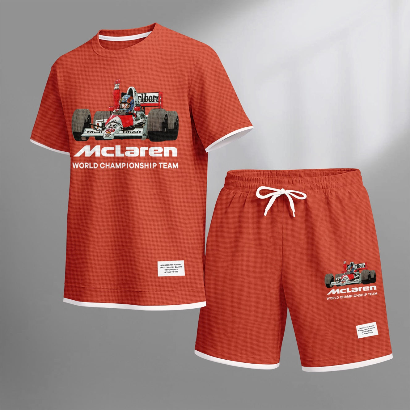 Men's Super Racing Print Waffle Fabric Short-Sleeved Shirt And Shorts Set